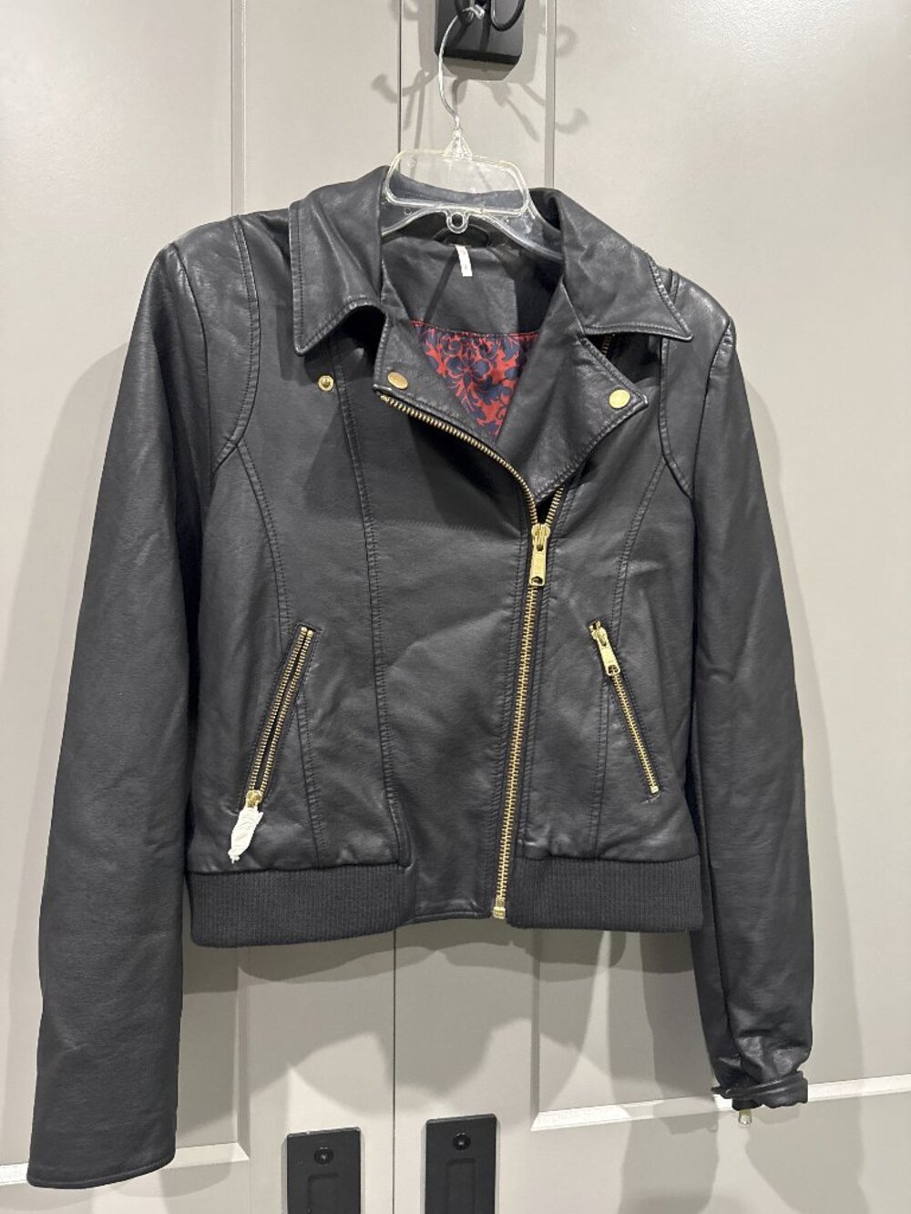 Free People Women's Vegan Leather Jacket With Beautiful Lining Sz Small Petite